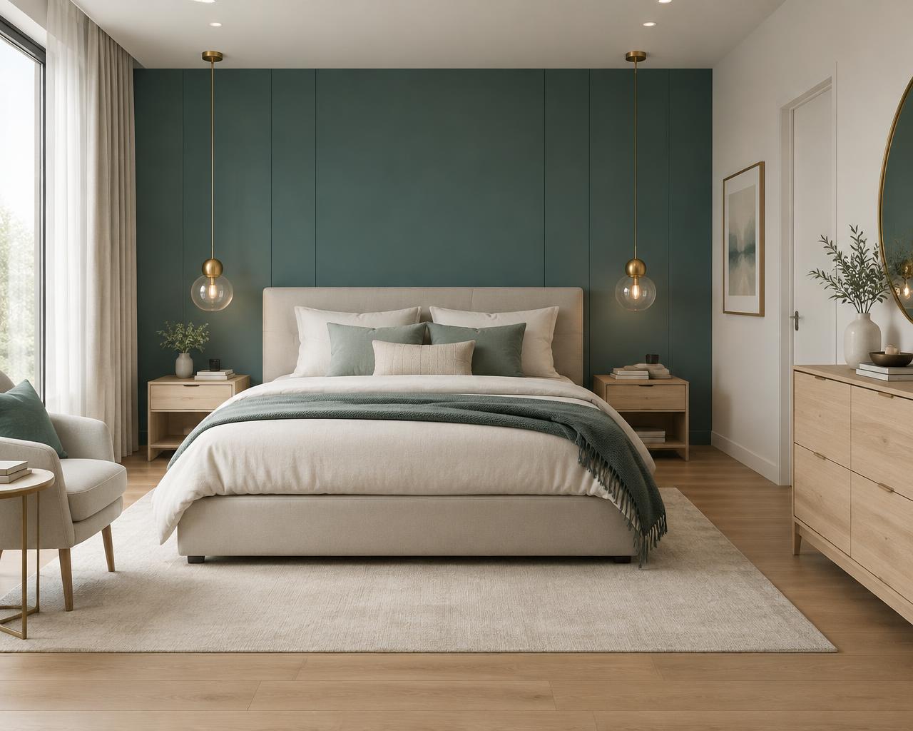 Calm bedroom concept render (illustrative)